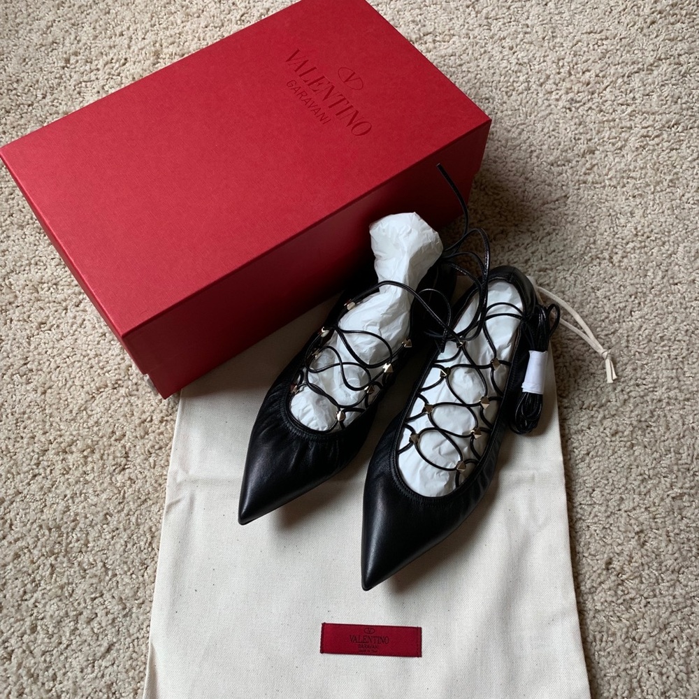 Valentino Rockstud Lace-Up Ballet Flats